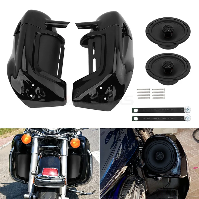 Lower Vented Leg Fairing With 6.5" Speaker Box Pods For Harley Touring Models (1983-2013) - Black
