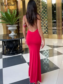Hugcitar 2025 Spring Solid Sleeveless Backless Elegant Sexy Bodycon Y2K Maxi Prom Dress Women Clothes Birthday Party Casual Y2K 1