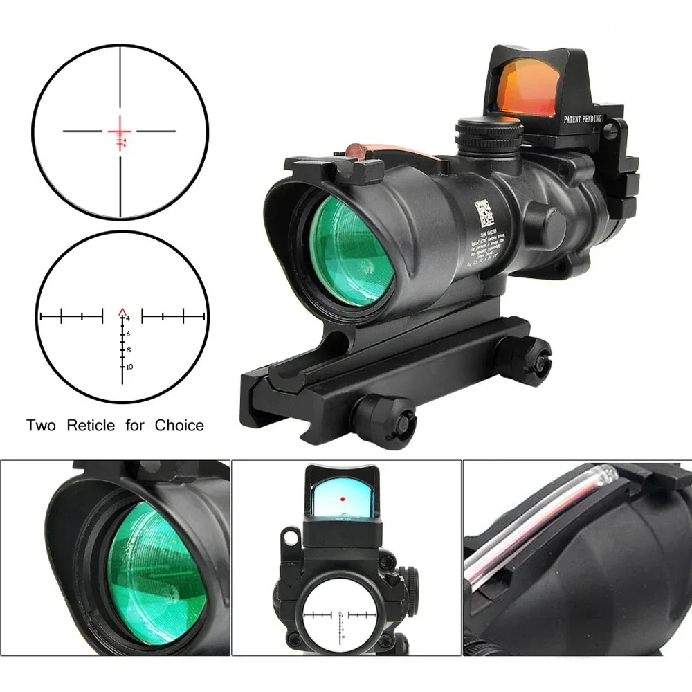 

4X32 ACOG RMR красный зеленый точечный прицел с шевронным узором, оптический прицел с подсветкой из настоящего волокна, прицел с 20 мм базовым креплением для охоты