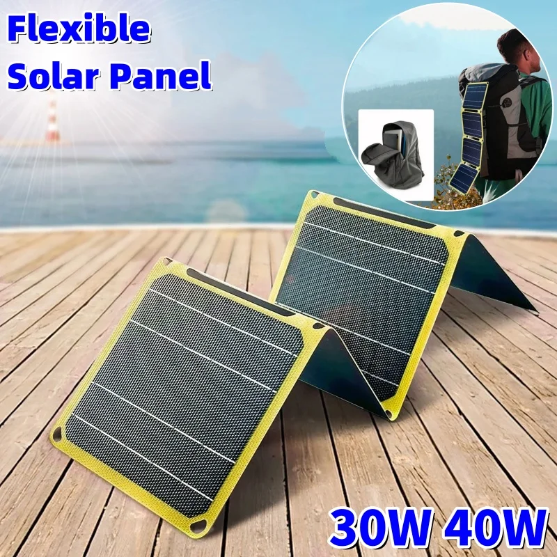 30W 40W แผงพับพลังงานแสงอาทิตย์แบบยืดหยุ่นสูงกันน้ํากลางแจ้งเซลล์แบตเตอรี่เครื่องชาร์จสําหรับโทรศัพท์มือถือ Travel 1