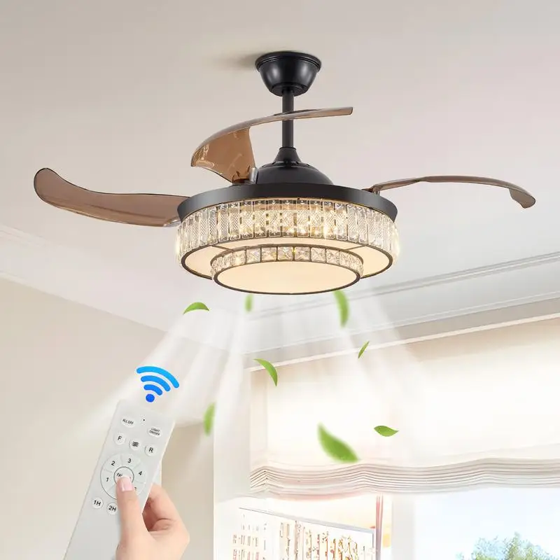 48 Inch Crystal LED Retractable Ceiling Fan