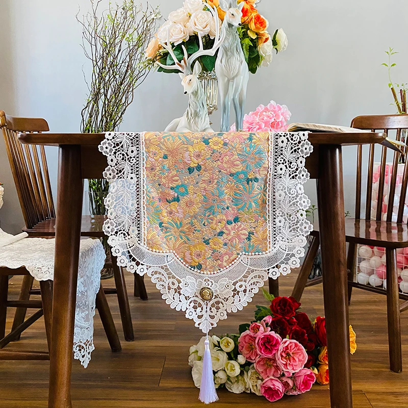 

Американская скатерть в стиле ретро, роскошная простая кружевная скатерть для обеденного стола, европейская скатерть для кофейного столика, украшение для кровати, индивидуальная скатерть