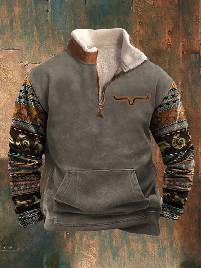 Spring Autumn New Men Wool Collar Half-zipper Hoodies Sweatshirts Print Casual European American Trend Jacket Long-sleeved Tops