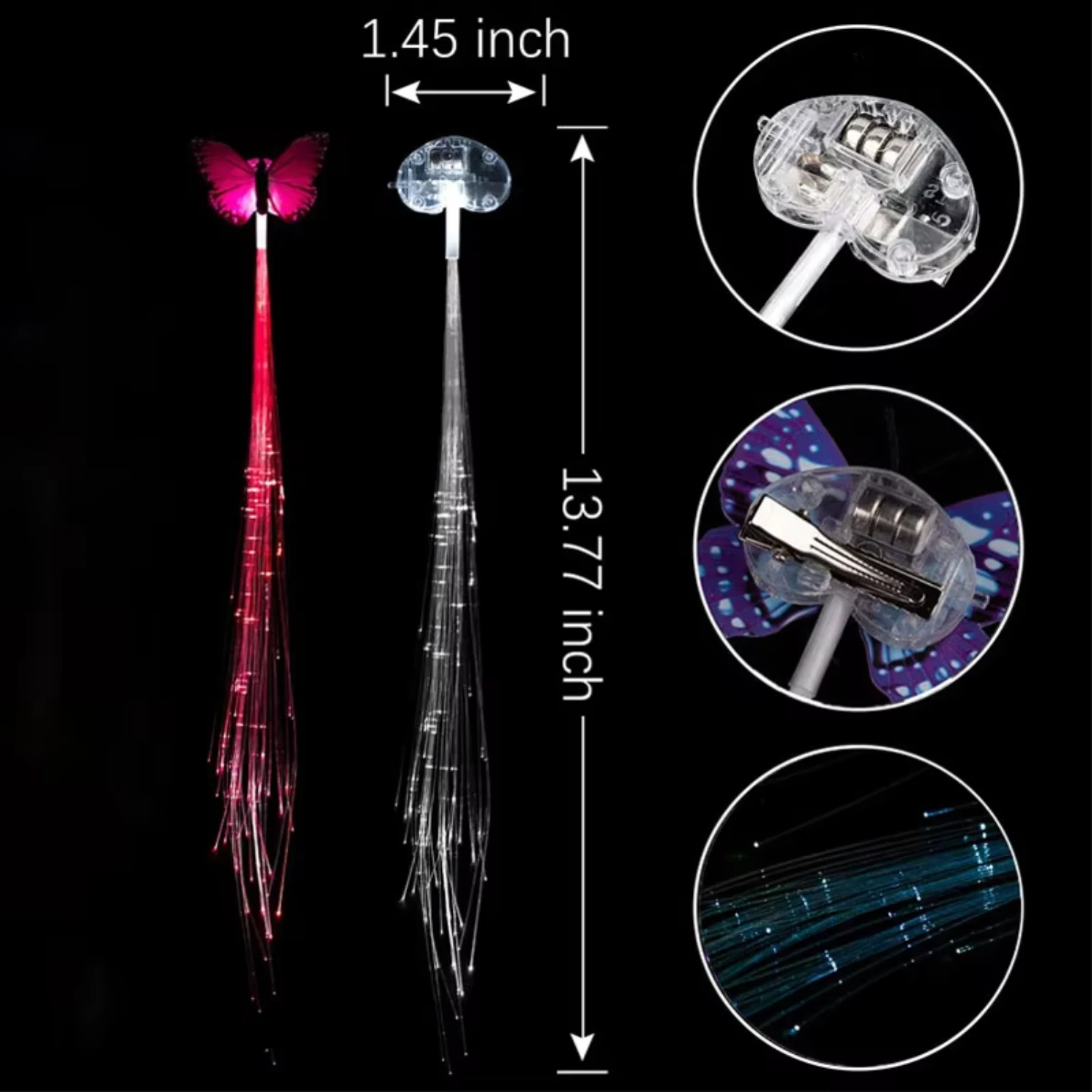 LED Party Colors Light Up Fiber Optic Hair Barrettes Clip Hairpin Silk Flash Braids 5pcs