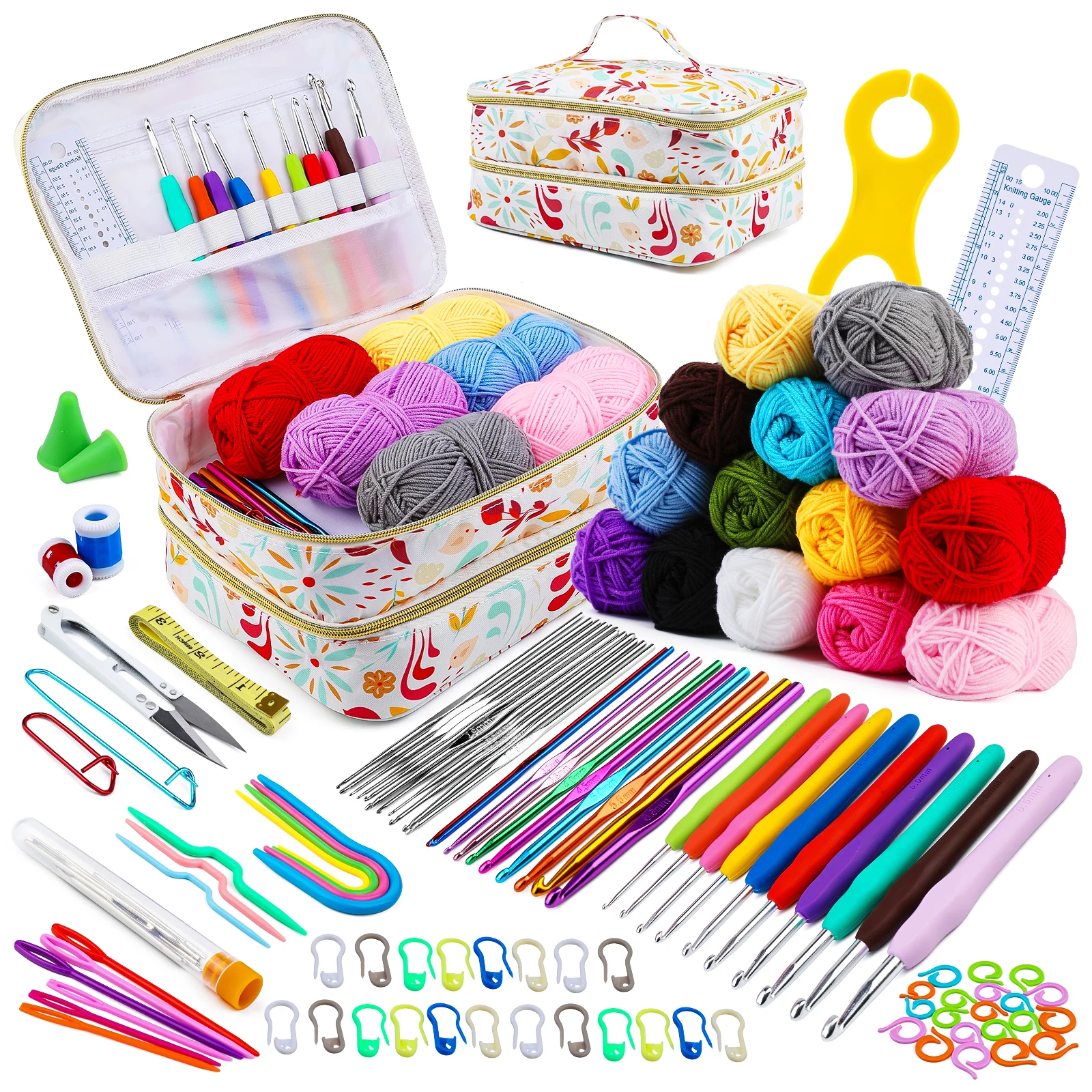 KRABALL Crochet Knitting Hooks Set Big Eye Yarn Needles and Stitch Markers Clip Knit Tool Kit Accessories for Beginners crochet kit crochet hooks knitting supplies crochet needles crochet stitch markers