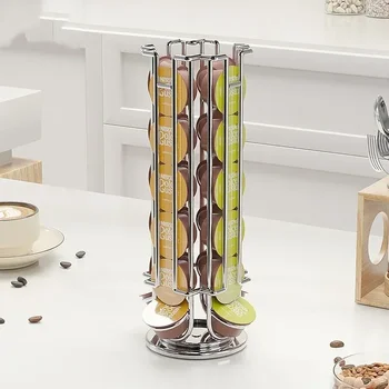 Espositore per capsule di caffè Supporto di stoccaggio girevole Scaffale di stoccaggio da 24 tazze Fondo antiscivolo per capsule Dolce Gusto Utensili da caffè 1