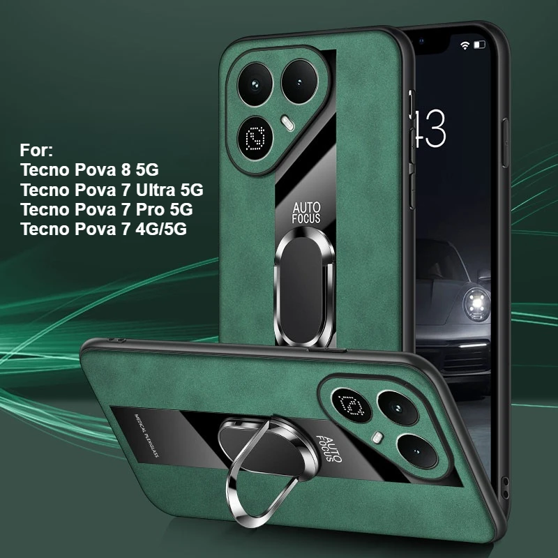 Leather Magnetic Ring Stand Anti-Fall Case Cover