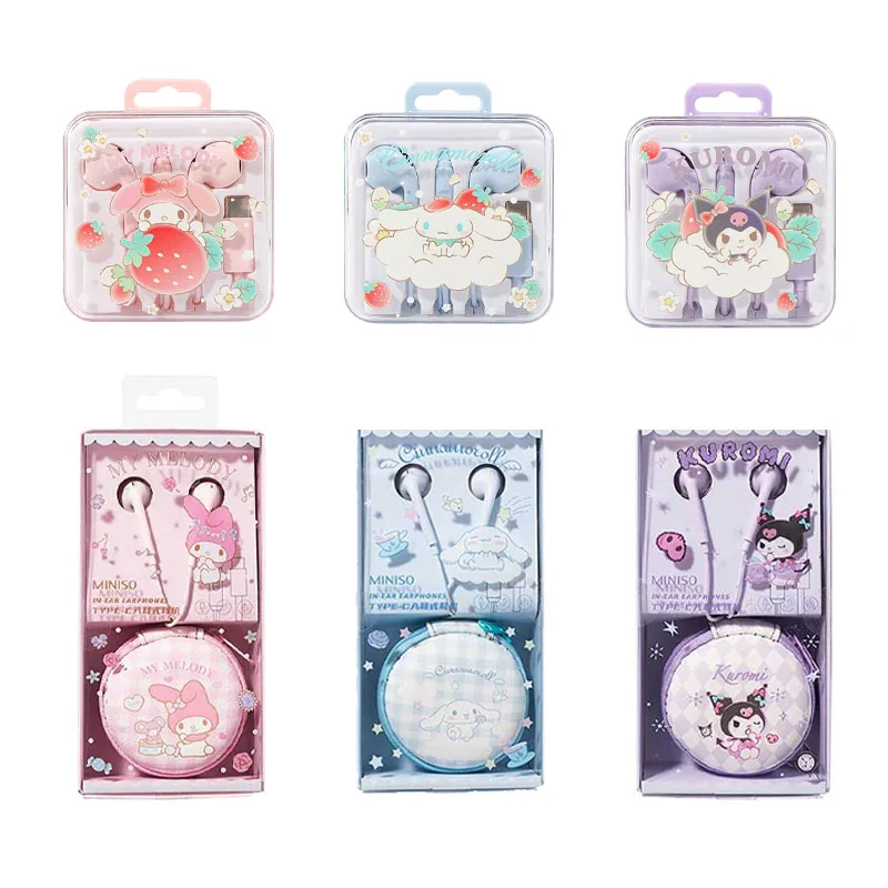 

Miniso Sanrios Cartoon Anime Semi-In-Ear Headphones Kawaii Melody Cinnamoroll Kuromi Comfortable High-Looking Wired Headphones