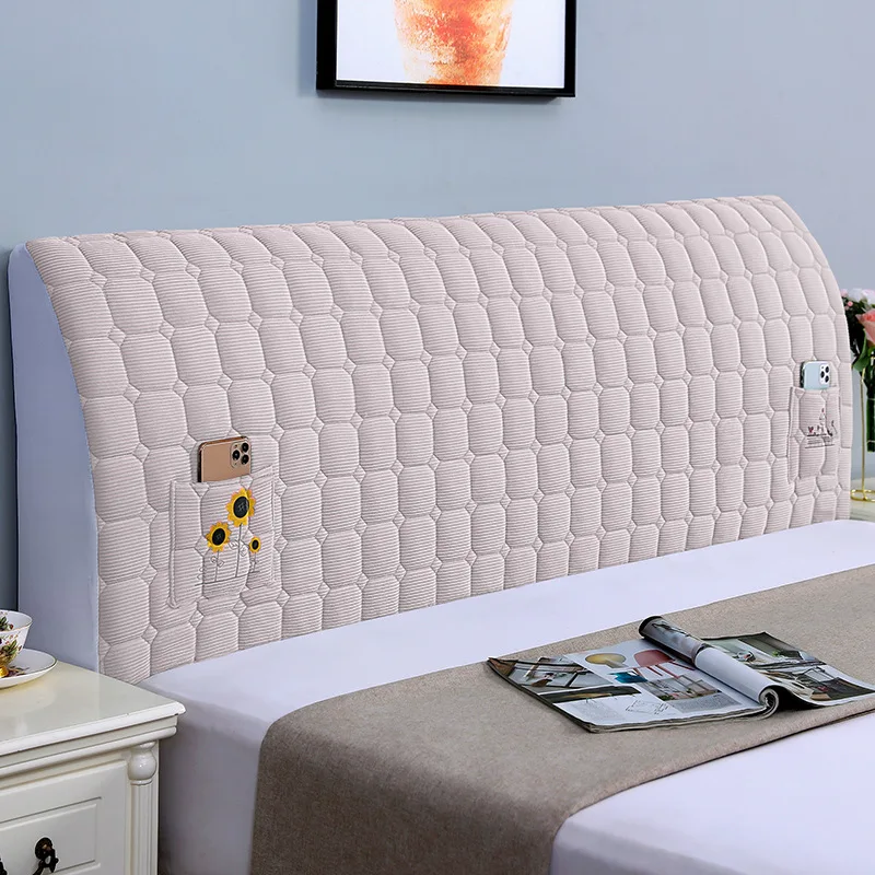 All-inclusive Super Soft Smooth Quilted Head Cover Thicken Velvet Headboard Cover Solid Color Bed Back Dust Protector