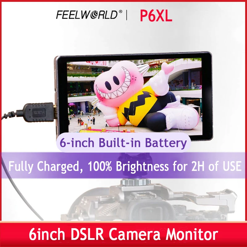 FEELWORLD P6XL 6-inch DSLR Camera Video Monitor Built-in Battery 4K HD 1200nit Touch Screen Field Monitor