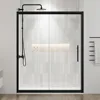 Semi-Frameles Black Shower Door with Clear Tempered Glass and Easy Roller System, Sliding Shower Door with Water Seal Strips 2