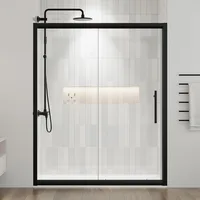 Semi-Frameles Black Shower Door with Clear Tempered Glass and Easy Roller System, Sliding Shower Door with Water Seal Strips 2