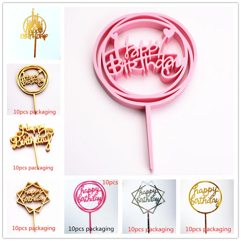 10 Stück einfache Tortenaufsätze zum alles Gute zum Geburtstag, Roségold, Acryl, Kinder-Kuchenaufsätze, Dessert-Dekoration für Babyparty, Geschenkzubehör – Detail 1
