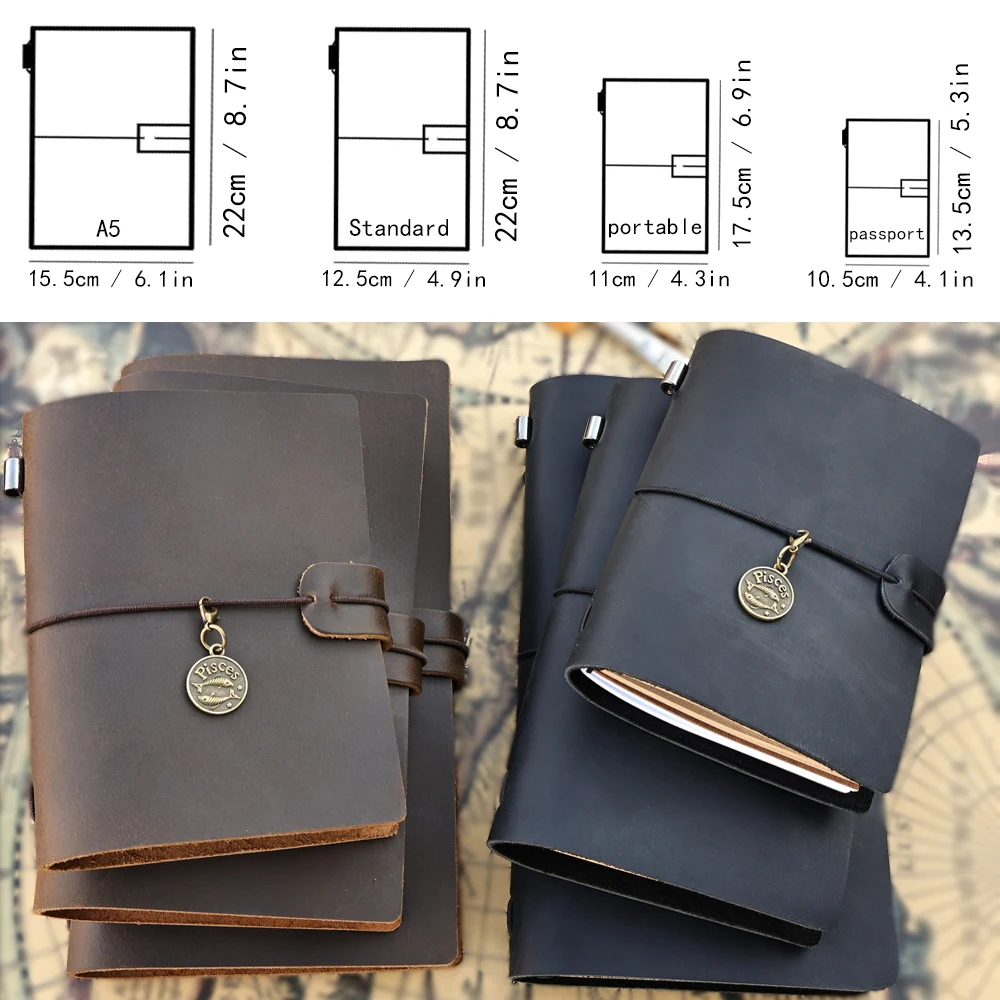 1pc Handmade Genuine Leather Notebook - Vintage Cowhide Sketchbook for Travelers and Artists 5