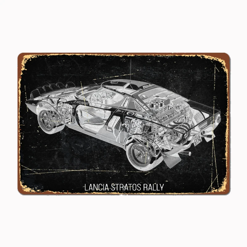 Lancia Stratos Rally Metal Sign Murale Pittura Cinema Soggiorno Cinema Funny Tin Poster Retro Man Cave Home Tavern