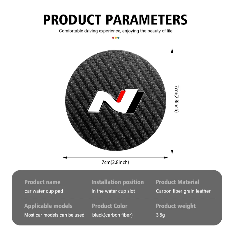 Car Coaster Carbon Water Cup Slot Non-Slip Pad Bottle Mat For Hyundai N Line Tuscon NX4 I20 I30 I10 Sonata Elantra 2pcs cup holder coasters car coaster pads
