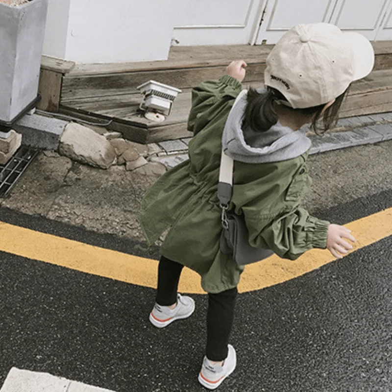 Fashion Baby Girl Boy Draw String Waist Trench Jacket Child Cotton Windbreak Coat Long Spring Autumn Child Parka Clothes 1-10Y