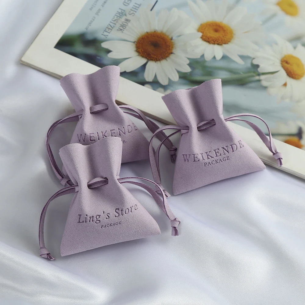 Custom Logo Luxury Microfiber Gift Packaging Drawstring Jewelry Pouch Suede Organizer Small Bags Wedding Favors For Guests Bulk