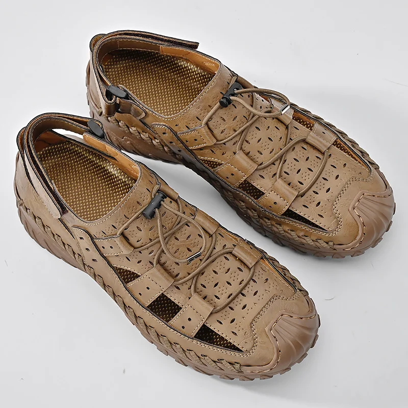 Sandali da escursionismo da uomo Sport all'aria aperta Estate Pelle Casual Trekking Walking Escursionismo Scarpe a punta chiusa_voghion.com