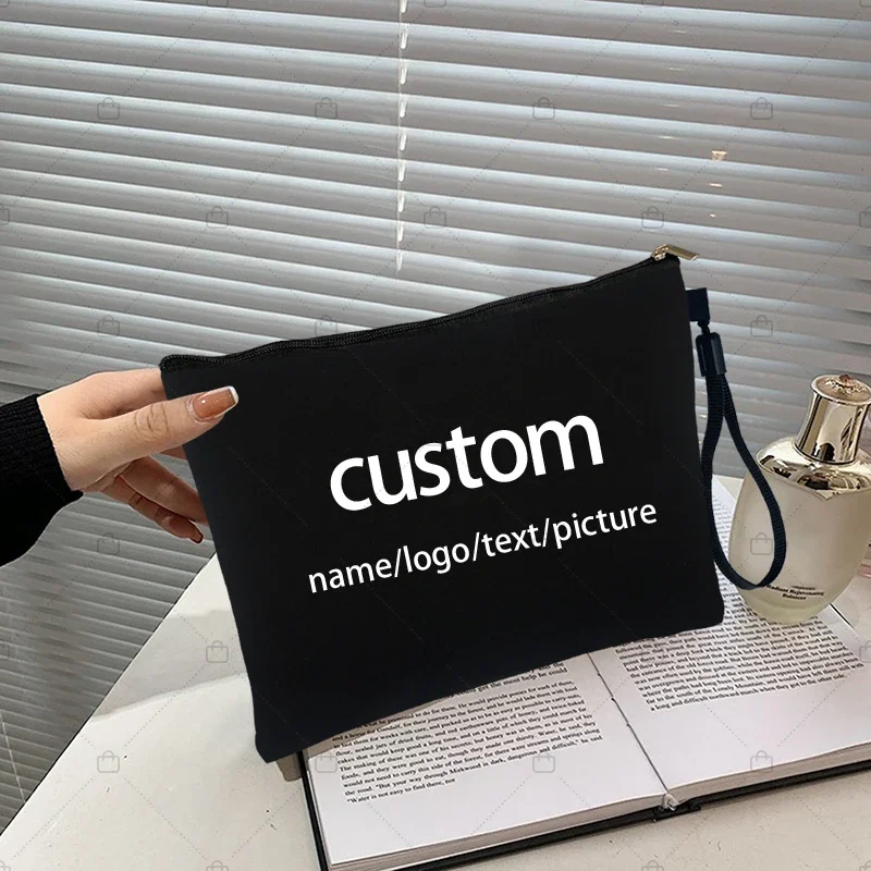 Cosmetic Bag Personalized Name Text Picture Canvas Toilet Kit Teacher Birthday Gift Mini Makeup Pouch