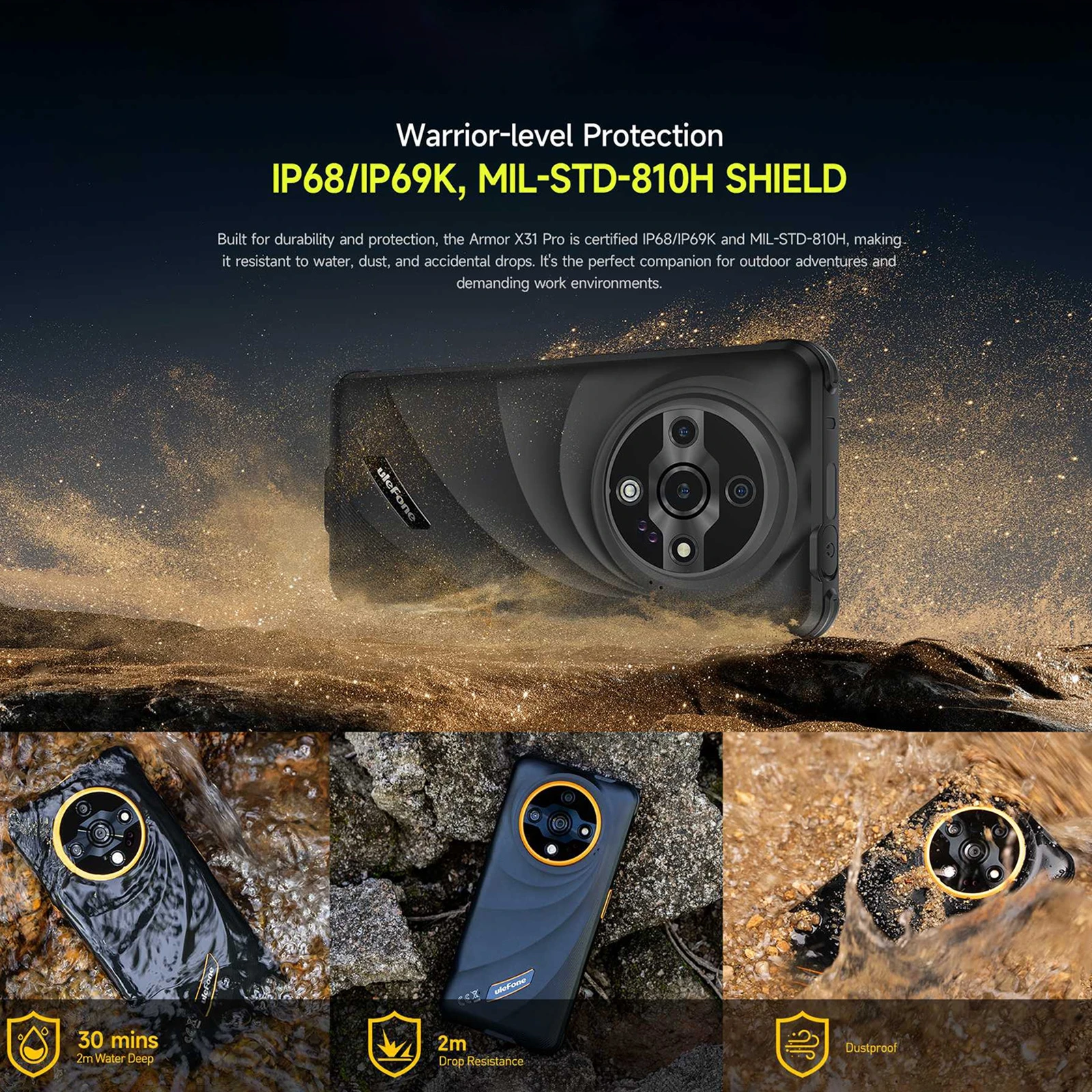 Ulefone Armor X31 Pro 5G Rugged Phone 8GB+256GB 6.56'' Android 14 Night Camera 64MP 6050mAh Dimensity 6300 NFC Smartphone