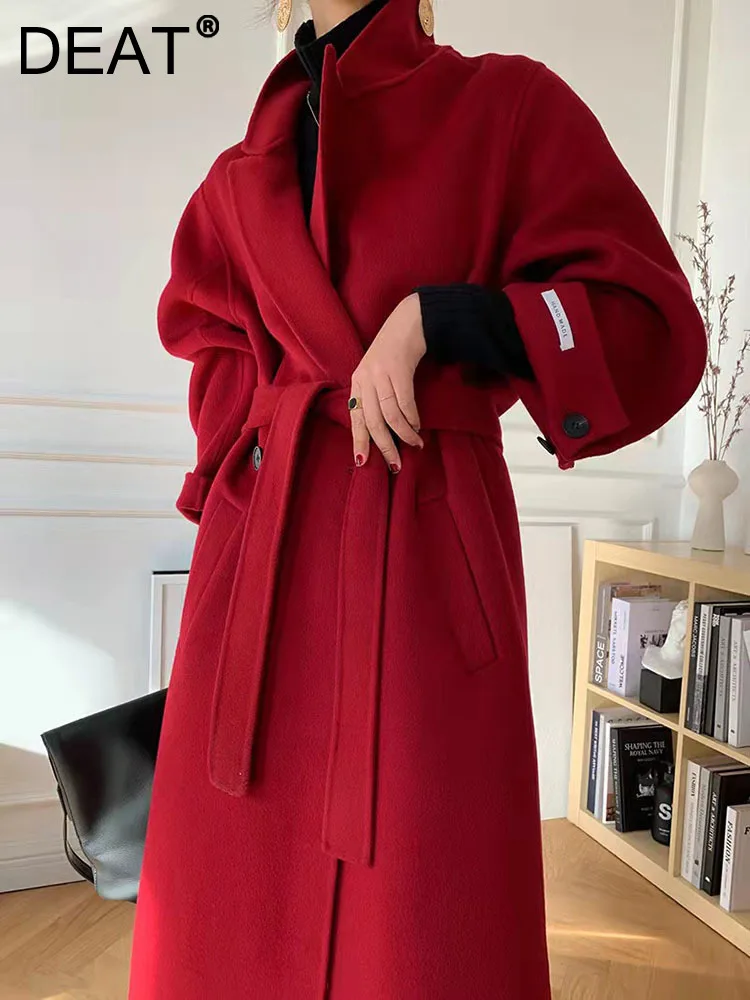 

DEAT Woman Cashmere Coat Thick Warm Elegant Double Breasted Full Sleeve Notched Full Sleeve Solid Color New 2024 15KB4326