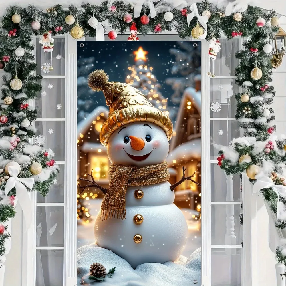 Golden Hat Snowman Christmas Door Banner-Festive front door cover festive decorations for indoor and outdoor use christmas decorations