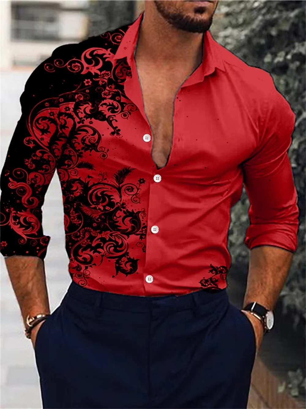 

2024 Men's Shirts Fashion Luxury Leisure Outdoor Sports Men's Red Soft Comfortable High Quality Fabric Classic Plus Size Top