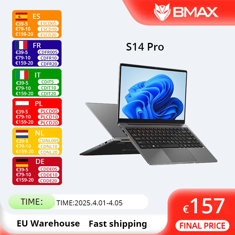 BMAX S14 Pro Intel N5000 8GB RAM 256GB SSD CPU 1920*1080 14