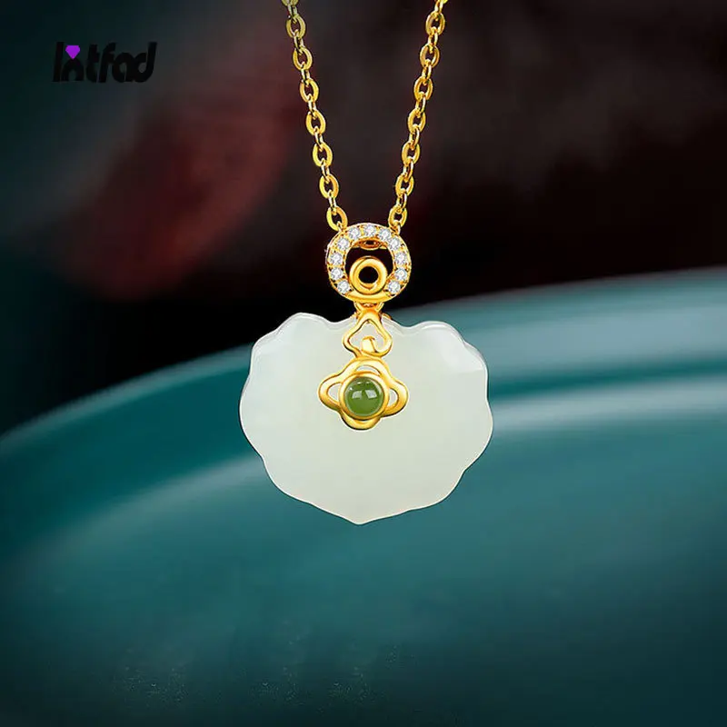 

925 Sterling Silver Necklace Inlaid Natural Hetian Jade Pendant Vintage Chinese Style Silver Necklace