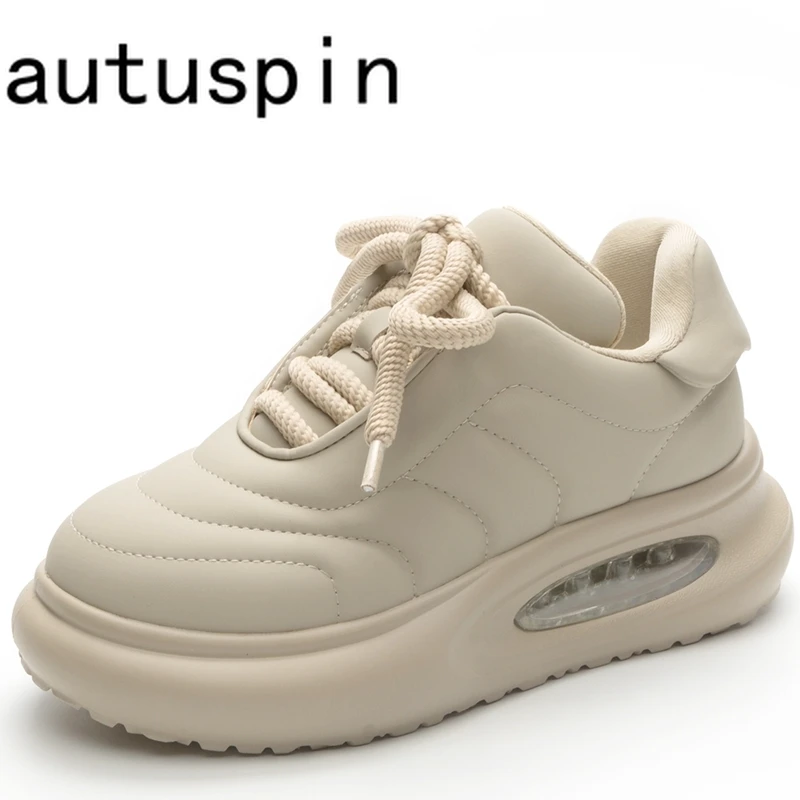 

AUTUSPIN 5.5cm New Vulcanize Shoes Women Genuine Leather Fashion Office Ladies Chunky Sneakers Winter Autumn Platform Sneaker
