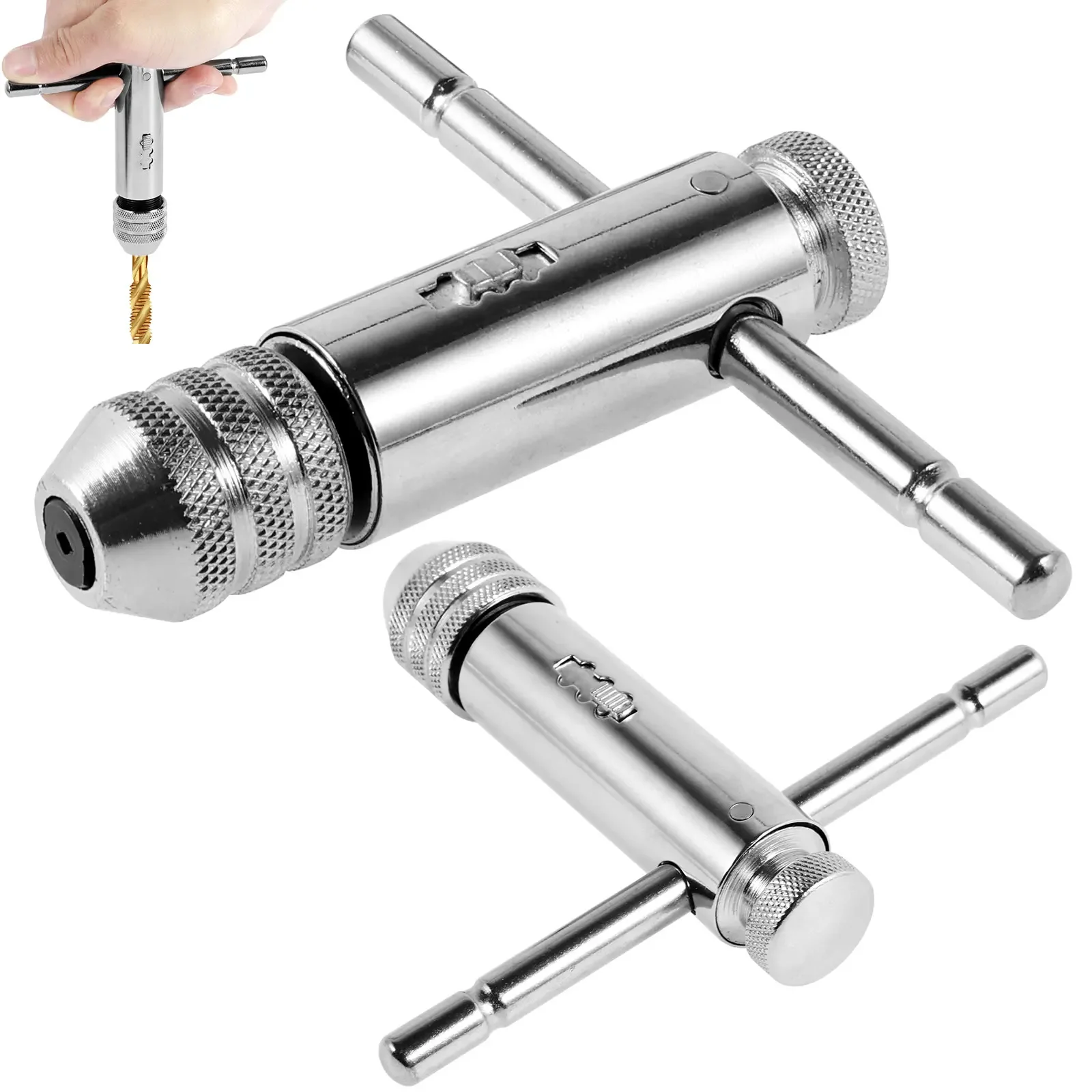 2Pcs Ratchet Wrench Adjustable T-Handle Holder, T Type Ratchet Tap Wrench for Metric M3-M8 / M5-M12 Thread Screw Taps Hand Tool