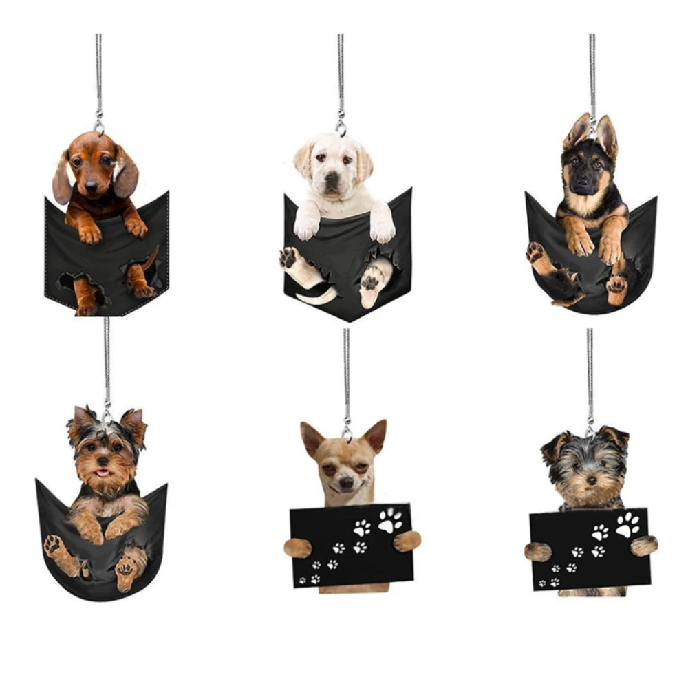 Funny Cute Dog Pendant Car Rearview Mirror Hanging Acrylic Pendant Decoration for Key Chain Bag 1 pair natural crystal money tree bookends acrylic stone tree book ends for shelves desktop organizer home office decoration