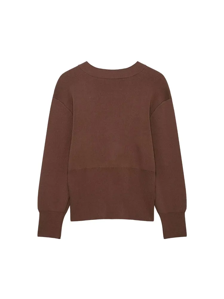 سترة نسائية عصرية من TRZA بأزرار ذهبية أمامية وفتحة رقبة على شكل V وأكمام طويلة ملابس خارجية نسائية أنيقة