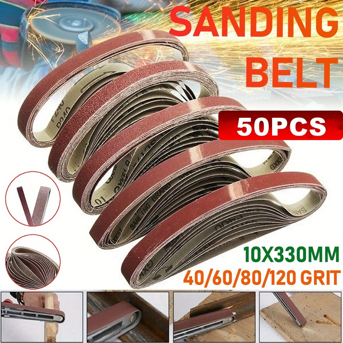 50 stücke 5 Rollen 10x330mm (0,39x12,99 Zoll) Schleif band für Bands chl eifer polier maschine 40/60/Körnung