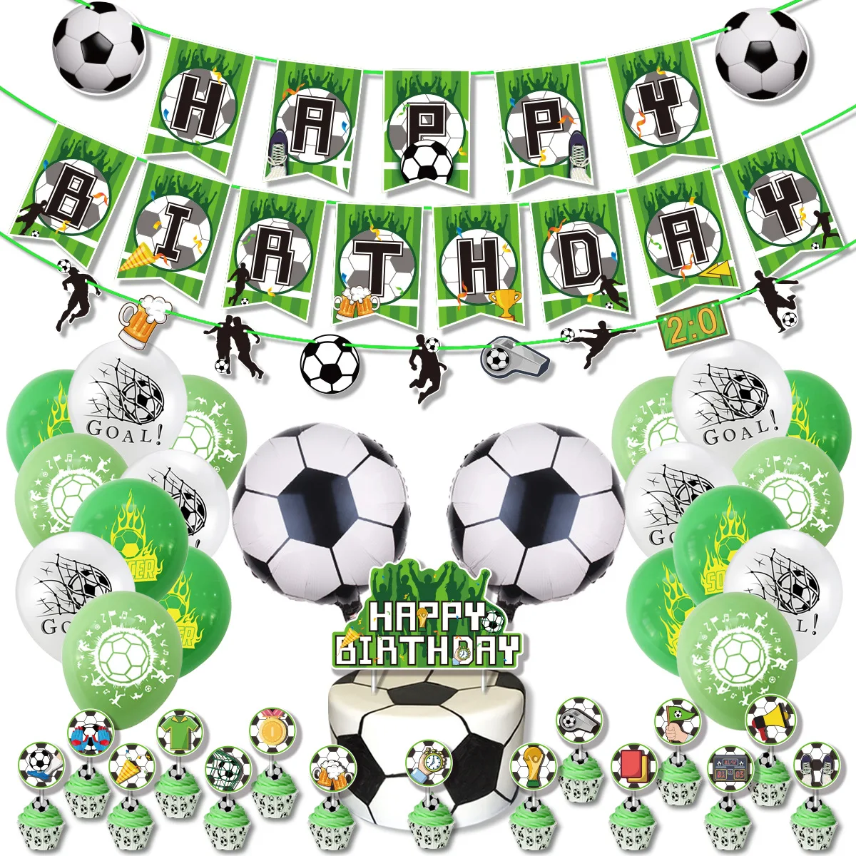 thumbnail image 1 of Decoración para fiesta de cumpleaños de fútbol, vajilla con temática deportiva de fútbol para niños, juego de vasos, platos, pancartas y globos para recuerdo de niño, 1 of 5