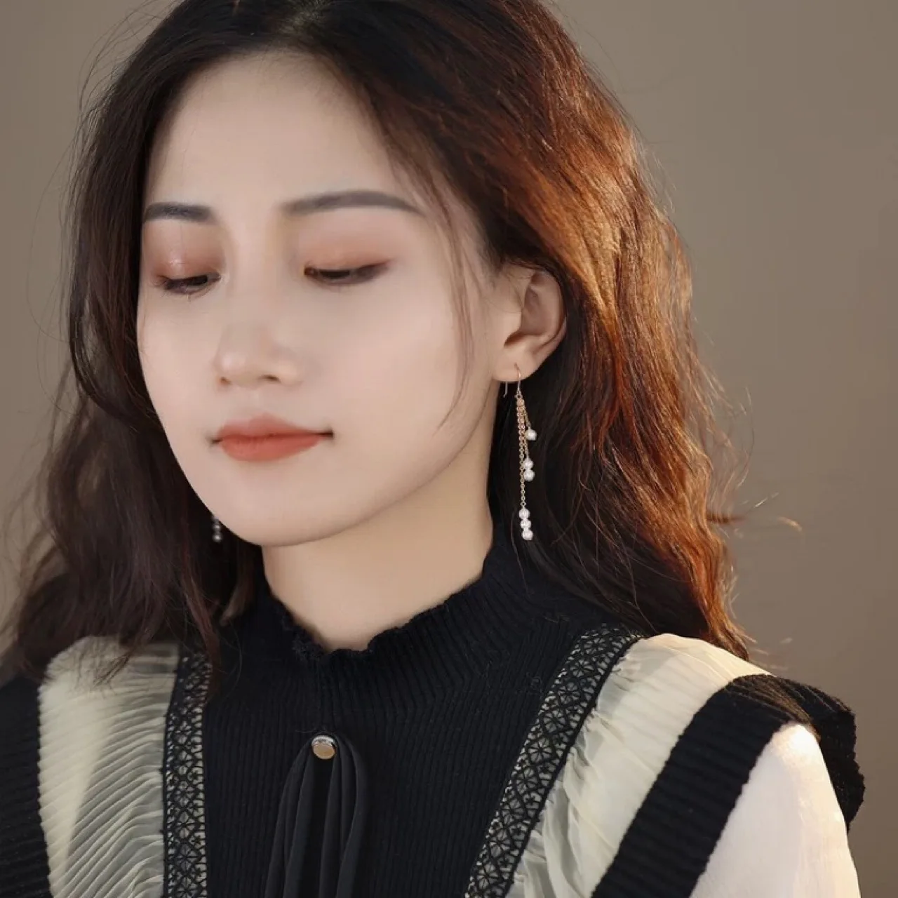 

Женские длинные серьги-кисточки с натуральным пресноводным жемчугом