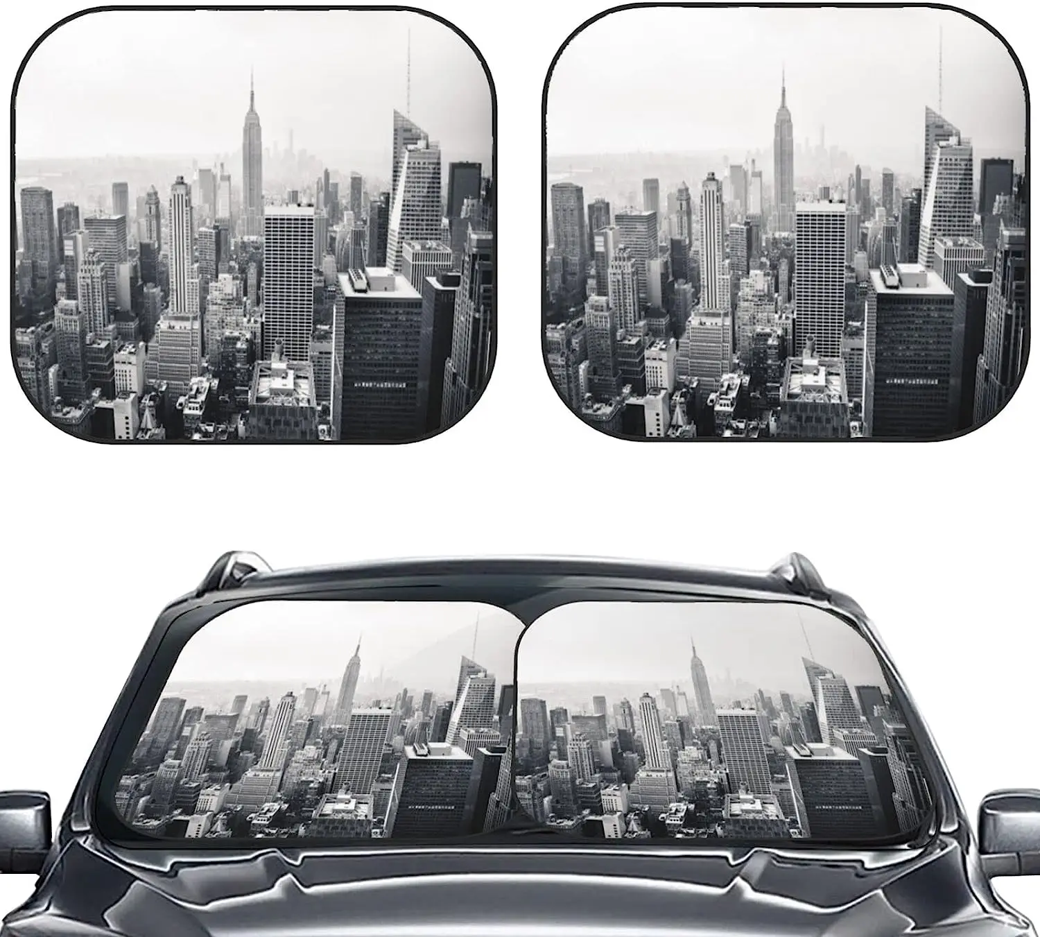 

New York City Car Windshield Sun Shade 2 Piece Foldable Car Window Sunshades for Visor Protector Front Window Blocks UV Rays