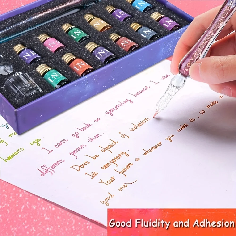 3/7/15 Pcs Glass Pen And Ink Set New Colors Ink Crystal Glass Dip Pens  Gifts Box School Art Supplies Writing Drawing Stationery - AliExpress