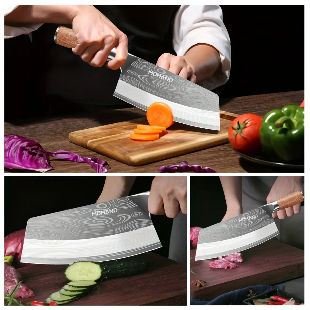 DFITO Damaszener-Muster Kochmesser 20cm 4Cr14 Edelstahl Holzgriff mit Geschenkbox für Heimküche Fleischschneiden und -schälen – Detail 8