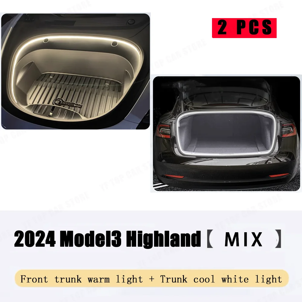 thumbnail image 1 of Tira de luces LED para iluminación interior de Tesla Frunk, luz ambiental modificada, modelo 3 2024 Highland, lámpara de ambiente flexible a prueba de agua de 12 V, artículo de venta al por mayor, 1 of 5