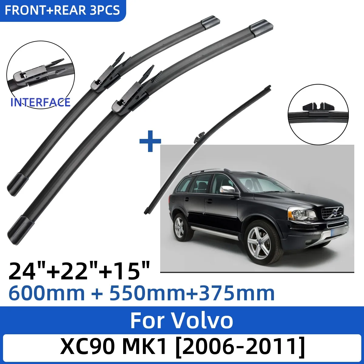 Juego De Escobillas Limpiaparabrisas Para Volvo XC60 2012-2017 - 2 Delanteras + 1 Trasera, Goma Resistente A Climas Extremos