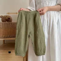 Pantalons simples pour enfants, couleur unie, vêtements d'été, fins, amples, Anti-moustiques, bouffants pour bébés filles, pantalons décontractés 2