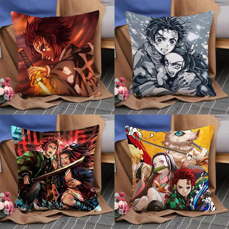 

Cushion Cover Double-sided Printed 45x45 Home Decor Pillowcase Demon Slayers Cushion Cover Short Plush For Bedroom Sofa