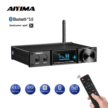 AIYIMA D05 Bluetooth 5.0 Power Amplifier 120Wx2 Sound Amplificador Subwoofer Amplifier USB DAC OLED APTX 2.1 Home Theater