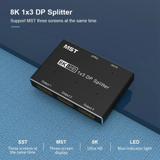 Разветвитель Displayport 8K 1X3 DP 8K60Hz 4K120Hzz MST SST Hub Multi разделитель монитора с расширенным дисплеем и зеркальным режимом 3