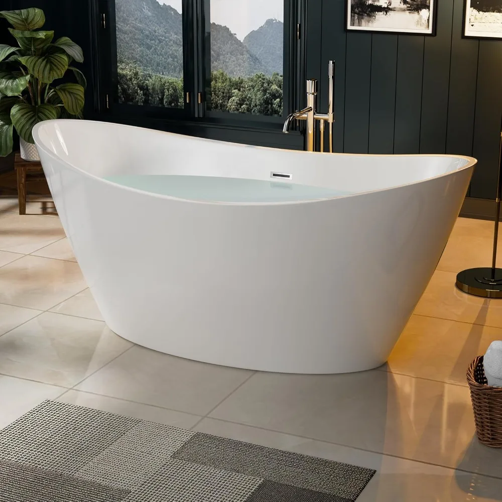 A white bathtub is installed in the bathroom 67" Acrylic Freestanding Bathtub hot tub  bathtub  inflatable hot tub  tub 2
