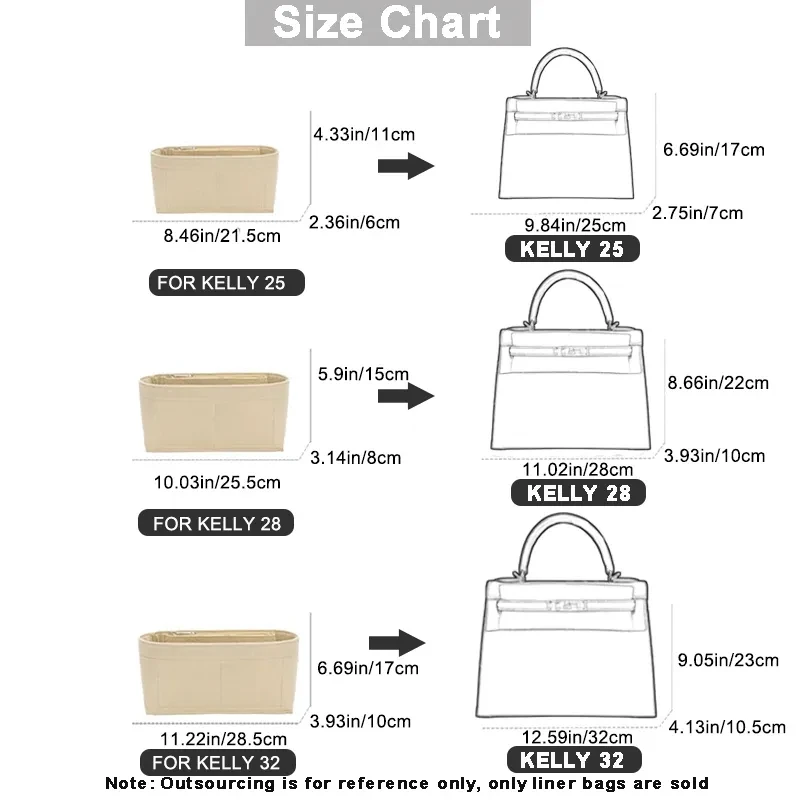 Felt Insert Organizer Bag for H Kelly 25 28 32 Makeup Women's Handbag Travel Inner Portable Cosmetic Storage Bag handbag organizer felt bag organizer