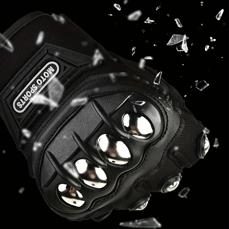 1pair Black Steel Outdoor Knuckles Motorcycle Motorcycle Power Sports Safety Gloves, Protective Steel Shell Protective Gloves