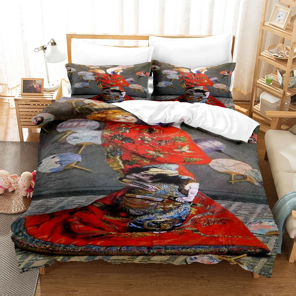 Oil Painting Duvet Cover Set King/Queen Size, Printed Duvet Cover With Famous Paintings By Monet And Van Gogh For Teens Adults